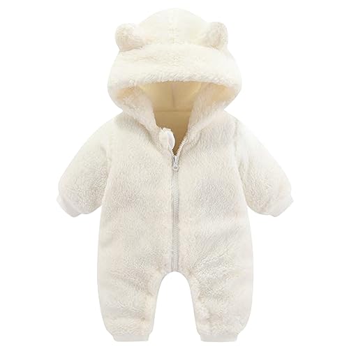 Baby Mädchen Jungen Winterkleidung Schneeanzug Teddybär Onesie Outfit Neugeborene Jumpsuit Strampler Mantel Kapuzenanzug Weihnachten Shirt Junge Langarm, weiß, 0-3 Months
