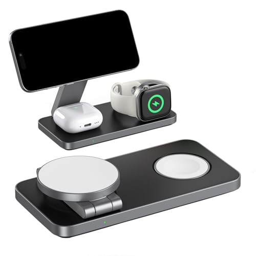 Induktive Ladestation Kompatibel mit Magsafe Ladegerät,QTlier 3 in 1 iPhone Ladestation für 16/15/14/13/12 Serie,30W Wireless Charger für Apple Watch 10/9/8/7/6/5/4/3/2/SE und AirPods 3/2/Pro(Schwarz)