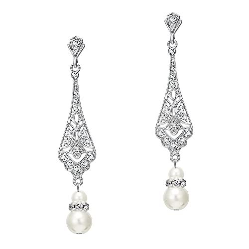 Coucoland 1920s Retro Stil Ohrringe Damen Perlen Dangle Ohrringe Inspiriert von Great Gatsby Damen Kostüm Accessoires (Stil 2-Silber)