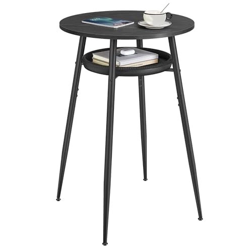 VASAGLE EKHO Kollektion – Bartisch, Stehtisch, Bistrotisch, hoher runder Tisch mit Stauraum, Tischplatte 60 x 60 x 91 cm, Kleiner Tisch für Küche, Wohnzimmer, ebenholzschwarz-tintenschwarz