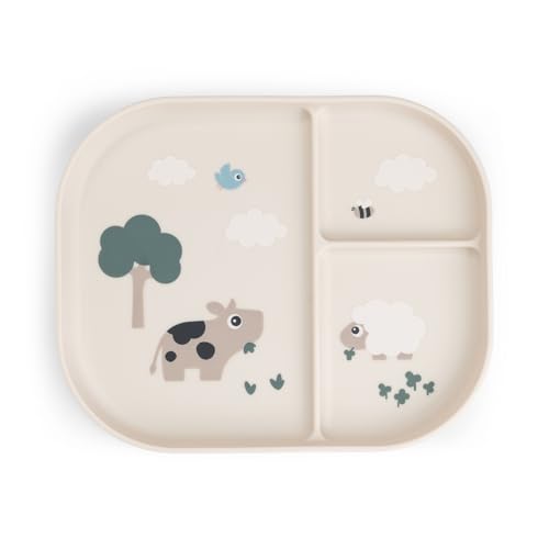 Done by Deer Foodie Kinderteller mit Unterteilung - Kinder & Baby Teller Rutschfest - BPA-Frei - Plastikteller aus 100% PP in Lebensmittelqualität mit Rutschfester Unterseite - 22 x 18 x 2 cm