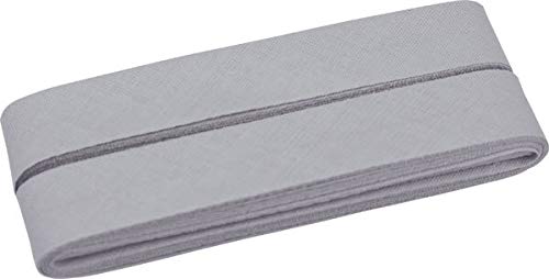 Unifarbenes Schrägband, Baumwolle, vorgefalzt, 20 mm breit - 10 Meter Länge, grau