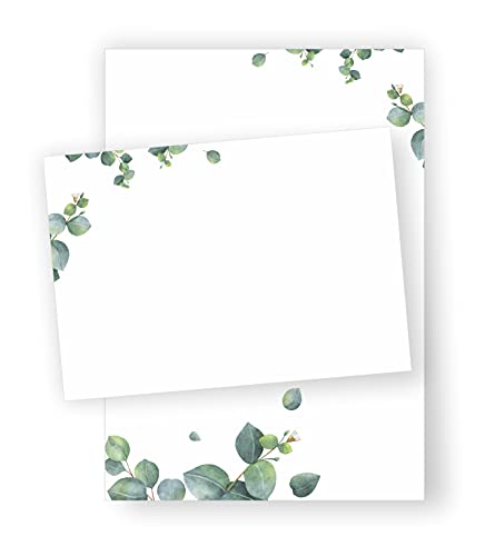 zartbesaitet Eukalyptus Briefpapier DIN A5 - 20 Blatt und 10 Umschläge, Weiß, Schreibpapier-Set, Stationery, FSC-zertifiziert, bedruckbar, 4/0 farbig