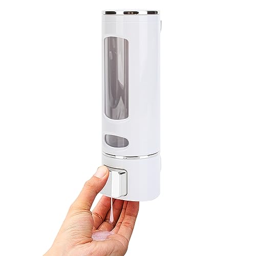 450ml Seifenspender für die Wandmontage - Manueller Handshampoo- und Duschgelspender für Bad und Küche - Lotionbehälter - Praktisch und stilvoll (Weiße Muschel, Silberne Presse)