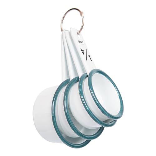 Argon Tableware 4pc Grün Weiß Emaille-Messbecher-Set - Metall Küche Backen Kochen Essen Würzen Teelöffel Messen Scoop Löffel