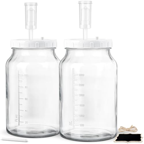 Absovetu 2x Groß Fermentierglas mit Luftschleuse - Breiter Mund Fermentiergläser mit Gärventil 4 Liter Fermentier Set Fermentierglas mit Gewicht für Kimchi Sauerteig Sauerkraut Kefir Gemüse