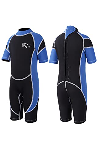Yikayin Neoprenanzug Kinder Kurz, 2.5mm Neopren Shorty für Jungen Mädchen, Thermo UV Schwimmanzug Rückenreißverschluss zum Schwimmkurs, Tauchen, Surfen, Schnorcheln