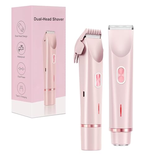 Intimrasierer 2 In 1, Elektrischer Rasierer Damen Intimbereich Bikini Trimmer für Privater Teil Gesicht Achselhöhlen Beine (Rosa)