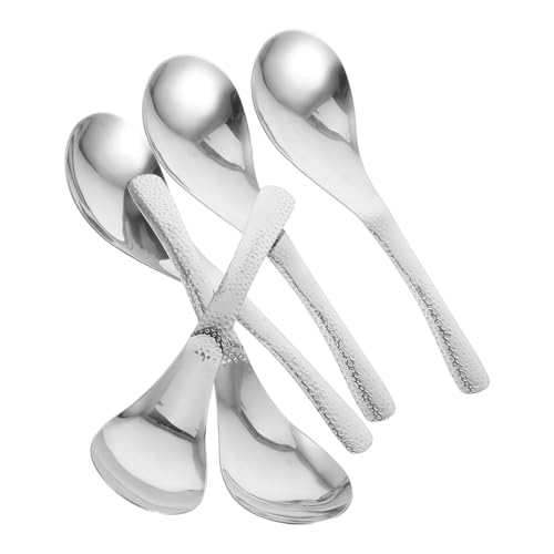 TOPBATHY 5-teiliges Edelstahl-teelöffel-set, Gehämmertes Besteck, Suppenlöffel, Dessert- Und Salatlöffel Für Zuhause, Abendessen, Küche, Restaurant