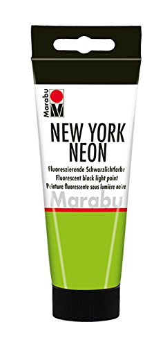 Marabu 12660050365 - New York Neon, Neonfarbe neon grün 100 ml,schwarzlichttauglich, auf Wasserbasis, lichtecht, wetterfest, schnell trocknend, zum Pinseln und Tupfen auf saugenden Untergründen