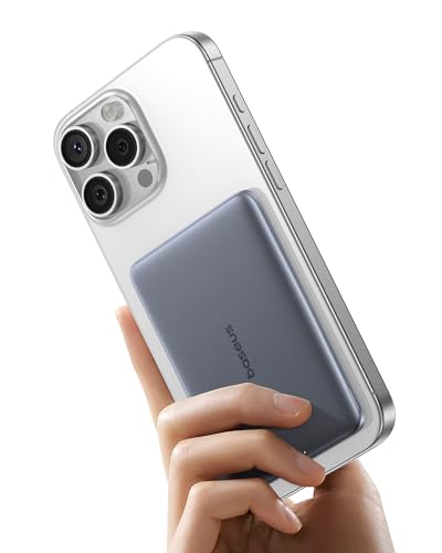 Baseus Picogo AM41 Power Bank, Ultra Slim 5000mAh Magsafe Powerbank, PD 20W Schnellladung, Portabel, Mini Wireless Magnetische Externe Batterie mit USB C Kabel für iPhone 16/15/14/13/12, Space Grauer