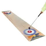 KANBCNG Tragbares Indoor Shuffleboard Spiel 3-in-1 Tisch Curling Spiel Anzahl Spielern 1-8 mit 2 Puttern 8 Shuffleboards 6 Bowlingflaschen 1 Bahnmatte kann Gefaltet Zwei Farben