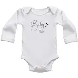 Generisch Baby Body zur Schwangerschaftsverkündung, Baby 2025 / Baby 2026 Strampler zur Verkündung der Schwangerschaft (Body langarm weiß, 0-3 M)