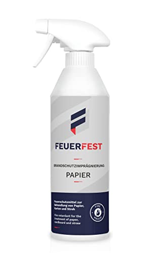 FEUERFEST® Brandschutzimprägnierung für Papier, Pappe und Stroh - Flammschutzmittel/Brandschutzmittel - DIN 4102-B1-500ml Sprühflasche