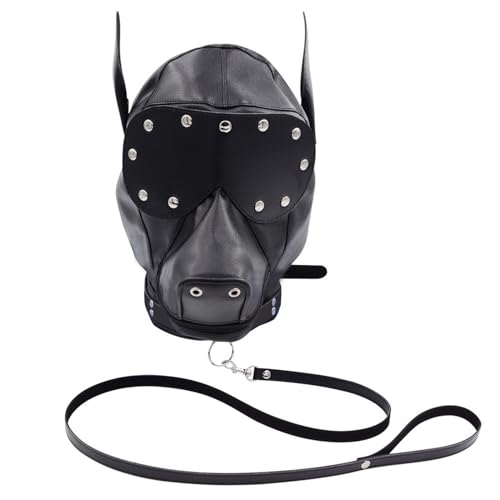 QgLust PU Leder Kopfbedeckung Hund Kopfbedeckung Paar Bondage Maske Maske Sexspielzeug Tiefe Spieler Abnehmbares Spielzeug SM Fetisch Slave Fesseln für Männer Frauen Paar Sex
