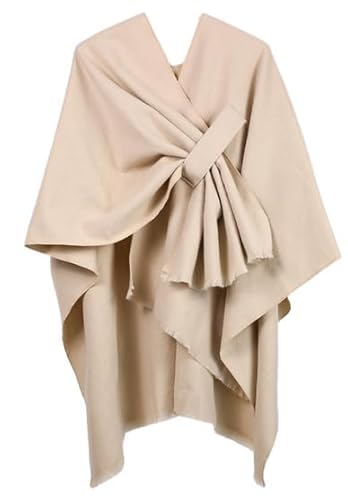 Poncho Damen, Umhängetuch Cape, Schal Cashmere Feeling Strick Cape Cardigan, Cape mit Fransensaum für Herbst Winter, 130x50cm (DE/NL/SE/PL, Alphanumerisch, Einheitsgröße, Regular, Regular, Schwarz)