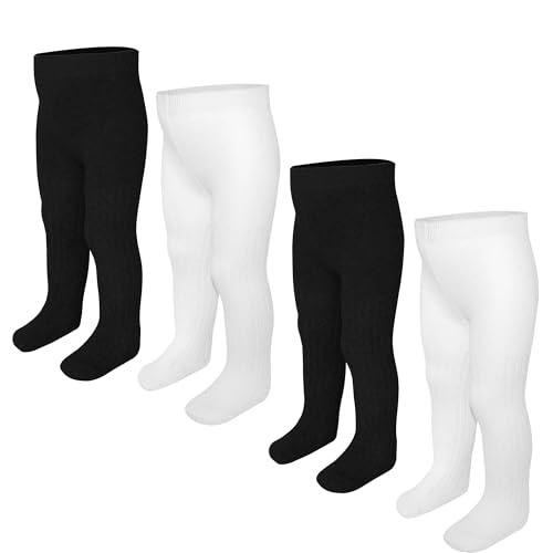 ZERULETS Baby Strumpfhose Mädchen Kinderstrumpfhose Jungen Winter Baumwolle Kinderstrumpfhose 4 Paare Warm Strümpfe Leggings für 6-12 Monaten（Schwarz, Weiß