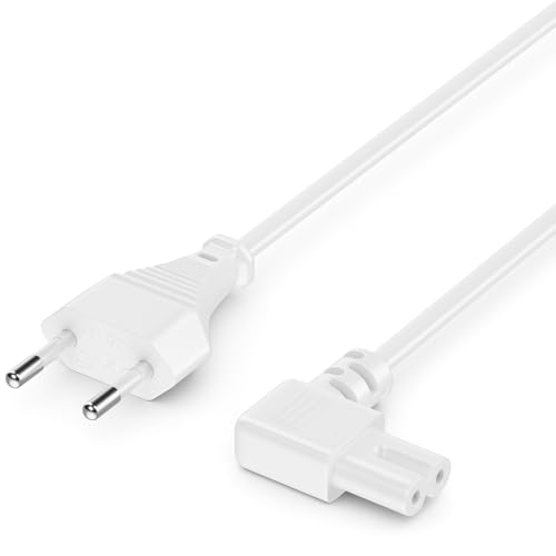deleyCON 7,5m Netzkabel Stromkabel Strom Kabel Stecker Typ C Eurostecker auf C7 Buchse 90° Gewinkelt Euro-Netzkabel Kleingerätekabel Euro 8 TV Blu-Ray Haushaltsgeräte Netzteile - Weiß