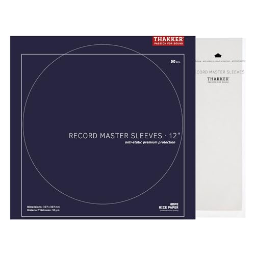 THAKKER Record Master Sleeves - 50 antistatische Innenhüllen | Reispapier-Futter | Premium-Schutz für 12 Zoll Schallplatten, LPs & Maxis | Archivhüllen in Sammlerqualität