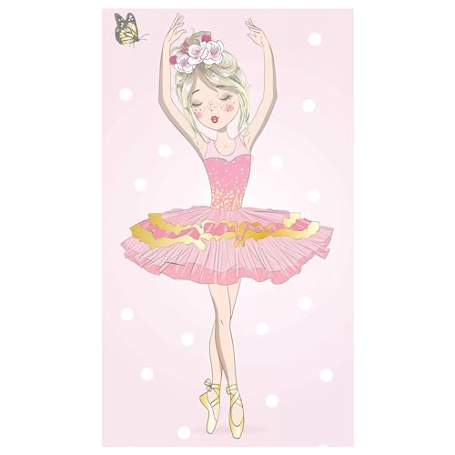 damaloo Ballerina Kinder Handtuch 70x140cm aus Baumwolle – Badetuch groß mit Primaballerina Motiv für Mädchen, Jungen & Erwachsene - XXL Duschtuch mit Balletttänzerin – Duschhandtuch 70x140 cm
