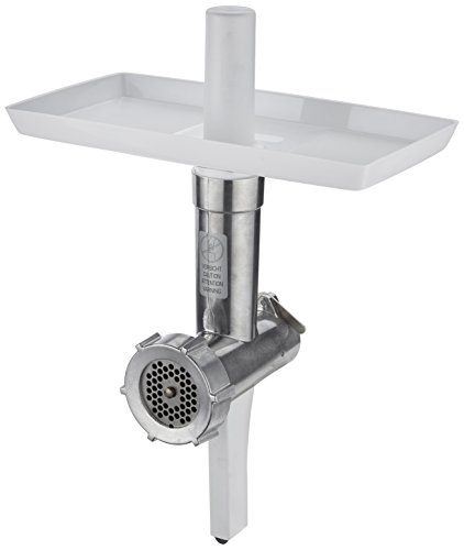 Bosch Fleischwolf MUZ6FW4, Fleischwolf-Aufsatz, Stopfer, Edelstahl Loch-Scheibe 4,5 mm, auch für Fisch und Gemüse, robust, passend für MUM6 Küchenmaschine, Weiß
