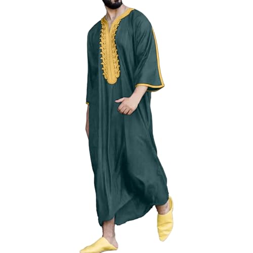 MODSGUE Herren Middle East Thobe mit Hosen - Männer Muslim Langarm Thobe Lose Kaftan Casual Dubai Bequem Arab Kaftan Kleidung Herren Islamische Kostüm
