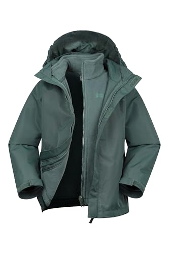 Mountain Warehouse Fell 3 in 1 Wasserabweisende Kinderjacke - Atmungsaktive, Regenjacke für Jungen und Mädchen - Für Spaziergänge, Wanderungen & Outdoor Dunkel Khaki Kinder 140 DE (9-10 Jahre)