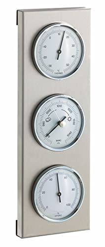 TFA Dostmann Analoge Außenwetterstation, aus Edelstahl, Barometer, Thermometer, Hygrometer, wetterfest, L 96 x B 35 x H 282 mm