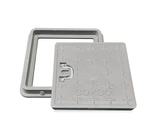 NATOTELA 300x300mm GFK Schachtabdeckung mit Rahmen Nettoöffnungsgröße 215x215mm Äußere Rahmengröße 300x300mm Größe des Deckels 250x250mm grau Schachtdeckel für Fußgängerzone und Garten