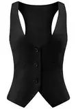 Gowjog Damen Weste Anzugweste V-Ausschnitt Westen Vintage Einreihig Westen mit Taschen Ärmellos Blazer Jacken (Schwarz,XL)