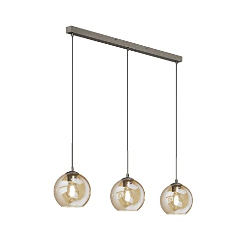 Lindby Esstisch Pendelleuchte/Hängeleuchte Glas Metall, Hängelampe 3x E27 max. 60W ohne Leuchtmittel Wohnzimmer Glasleuchte amberfarben
