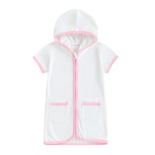 Gaono Baby Mädchen Badeanzug Cover Up Kapuze Reißverschluss Strand Badeanzug Handtuch Coverup Kleinkind Pool Robe Kleid Bademode, 3 x Weiß, Rosa, 3-4 Jahre