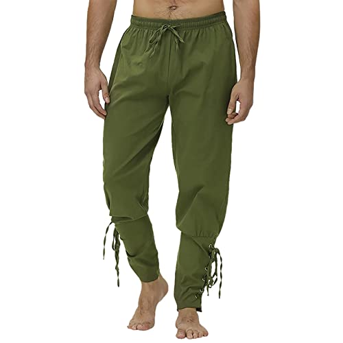 Jogginghose für Herren, lockere Passform, solide Baumwolle, mittelalterliche Wikingerhose, Piraten-Cosplay-Kostüm mit Kordelzug, intelligente Sweathose, elastische Taille, Trainingshose, Lounge-Hose,