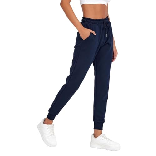 COMEOR Jogginghose Damen - Baumwolle Sporthose Lang Warme Trainingshosen, Frauen Freizeithosen, Sweatpants mit Regular Passform für Fitness, Yoga, Freizeit (Dunkelblau L)