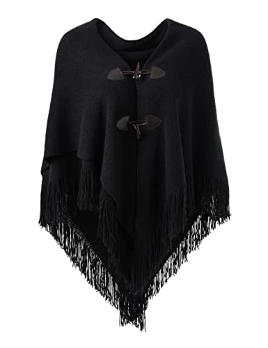 Ferand Damen Poncho Locker sitzender Cape Schal mit offener Vorderseite für Herbst und Winter - One Size - Schwarz