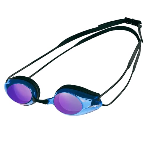 arena Tracks Mirror Unisex Wettkampf-Schwimmbrille für Erwachsene, Schwimmbrille mit Verspiegelten Antibeschlag-Gläsern, UV-Schutz, 4 Austauschbare Nasenstege, Silikondichtungen