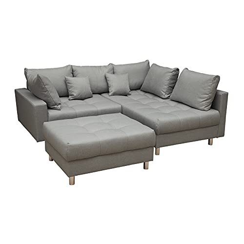 Riess Ambiente Moderne Wohnlandschaft Kent 220cm grau Ecksofa Federkern inkl. Hocker und Kissen Sofa Couch