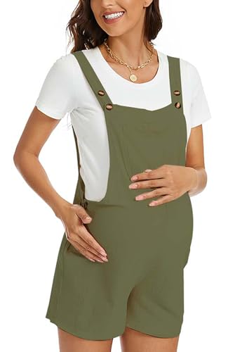 Latzhose Mutterschaft Schwangere Frauen Overall Kurz Lässig Baggy Jumpsuit Ärmellos Hose mit Tasche Armeegrün S