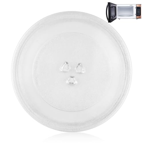 WinGluge Mikrowellenteller Glas 24,5 cm, Mikrowelle Mikrowellen Teller, Drehteller Glasteller Mikrowelle Zubehör, Ersatz Drehteller Y-Förmiger mit 3 Befestigungen für Mikrowelle mit Rundem Ständer