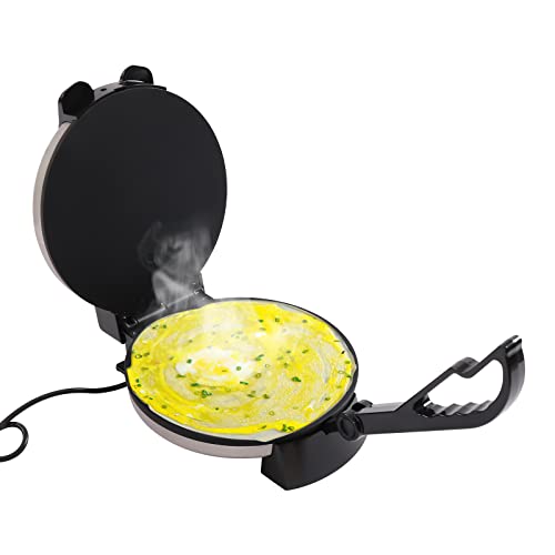 Susoso Tortilla Presse, 32cm 220V Roti Maker Teigmaschine mit Anzeigelicht Antihaft-Backplatte Temperatur Einstellbar für Omeletts Schwarz, Silber
