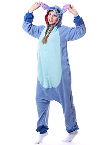 Stitch Onesie Relaxo Kostüm Jumpsuit Tier Relax Kostuem Damen Herren Pyjama Fasching Halloween Schlafanzug Cosplay Erwachsene Karneval Einteiler Blue XL