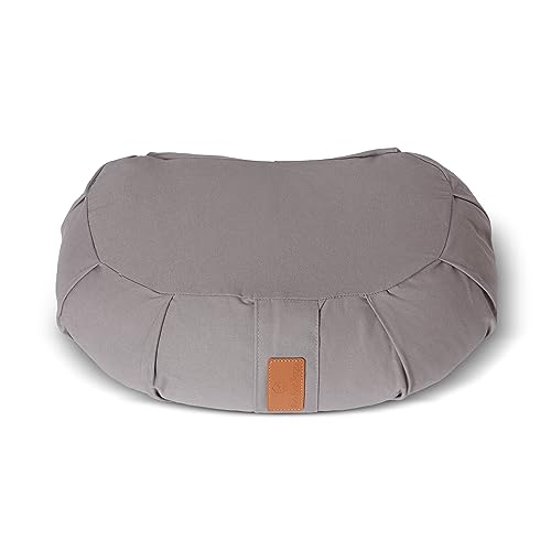 #DoYourYoga Zafu Halbmondkissen »Ganesh« mit Bio-Dinkelspelz (KBA) waschbarer Bezug | 45 x 30 x 14 cm | Meditations-, Sitz-, Rondokissen für Yin Yoga | Dunkelgrau