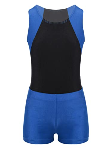 Nyeemya Jungen Turnanzug Ballettanzug Turntrikot Ballett Tanzbody Ärmellose Gymnastikbody + Shorts Wettkampf Tanzbekleidung Blau 134-140