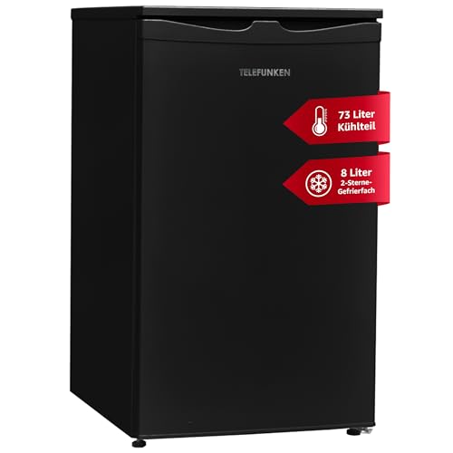 TELEFUNKEN Kühlschrank mit Gefrierfach (2-Sterne) | Freistehend | 81 Liter Nutzinhalt | Kühlschrank klein mit Gemüsefach | LED-Beleuchtung | Temperaturregelung | CF-32-152-B schwarz