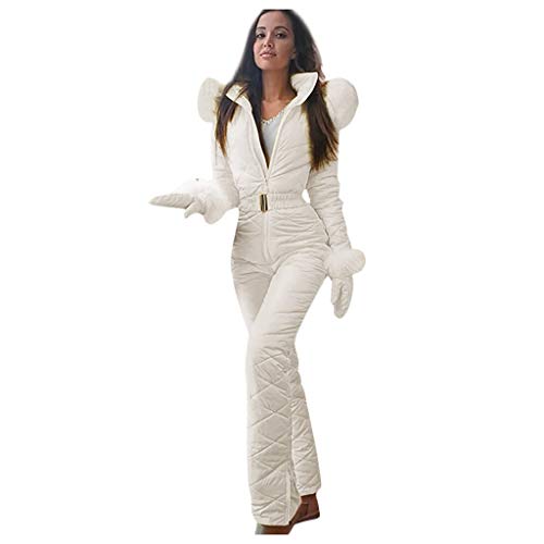 Schneeanzug Damen Outdoor Skianzug Frauen 2 Teilig Einteiliger Ski Overall Winter Warme Skibekleidung Sport Mit Kapuze Pelzkragen Jumpsuit Reißverschluss Skianzüge Set Wasserdicht Winddicht