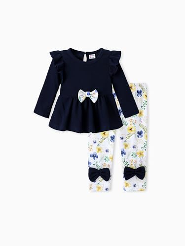 PATPAT Bekleidungssets für Mädchen - Langarm Shirt Kleid & Hose, 1. & 2. Geburtstag Geschenk, Neugeborenen Kleidung Essentials, Baby Outfit & Kleider (3-24 M)