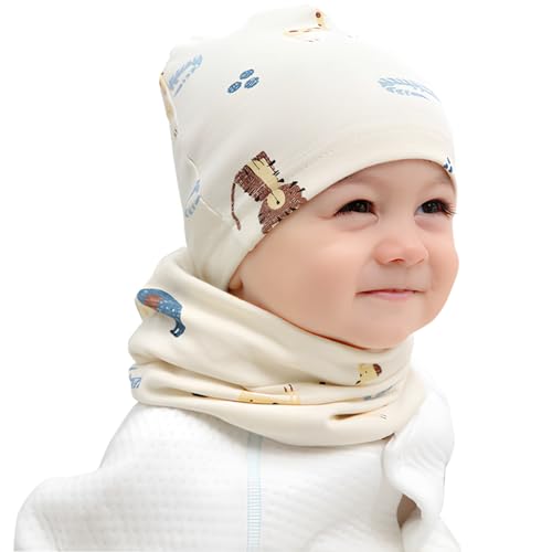 Amexo Baby Kinder Mütze Schal 2er Set Kleinkind Hut und Kragen Schals Kinder Baumwollmütze Weich Kinder Baumwolle Schals Baby Schals Mützen und Schalset für Baby Frühling Herbst Winter (M)