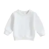 ESSECMBS Kleinkind Baby Jungen Daliy Sweatshirt Kleidung Langarm Rundhalsausschnitt Einfarbig Oberteile Kleiner Junge Frühling Herbst Baumwolle Hemd Kleidung (Weiß, 0-6 Months)