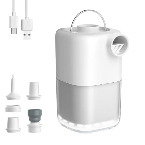 Elektrische Luftpumpe 4kPa, Mini Pumpe Wiederaufladbare Akku Luftpumpe mit 5 Luftdüsen u. Camping-Licht für Luftmatratze, für Aufpumpen u. Absaugen, für Luftmatratze/Schwimmring