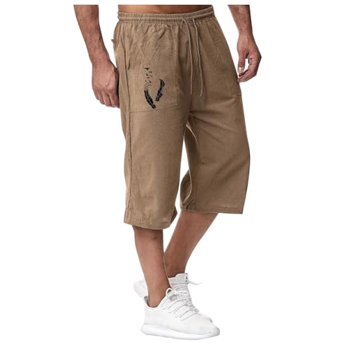 3/4 Hose Herren Sport Joggen im Frühling Sommer Entspannen Erholen im Strandurlaub Nine Point Jogginghose Herren Hosen Modisches Regular (Coffee, L)
